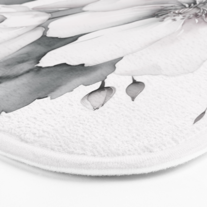 Delicate Monochrome Greyscale Flower Serenity  Bath Mat Gallery Image 3