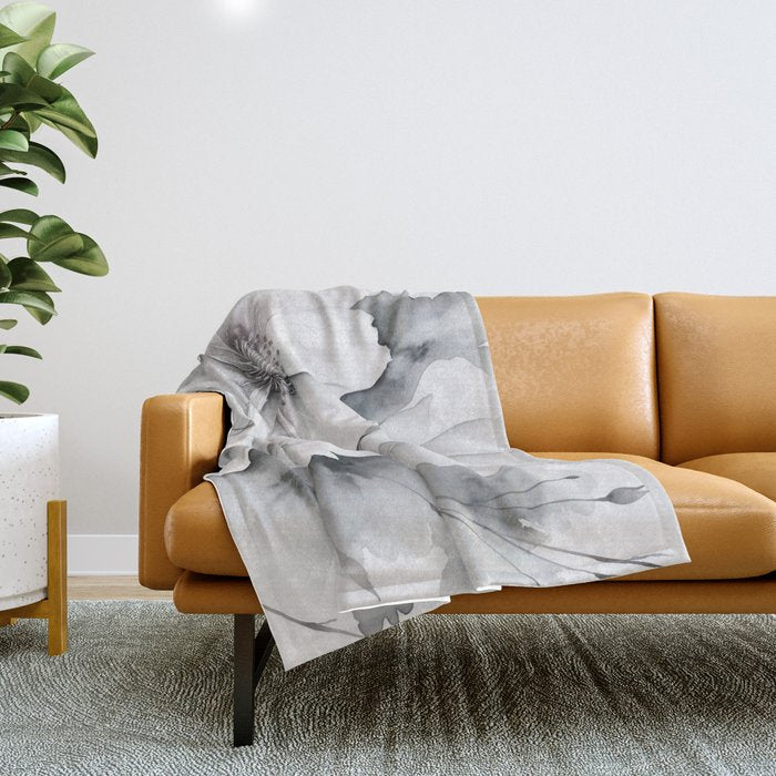 Delicate Monochrome Greyscale Flower Serenity  Throw Blanket Gallery Image 1