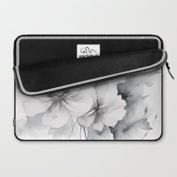 Delicate Monochrome Greyscale Flower Serenity  Laptop Sleeve Gallery Image 2