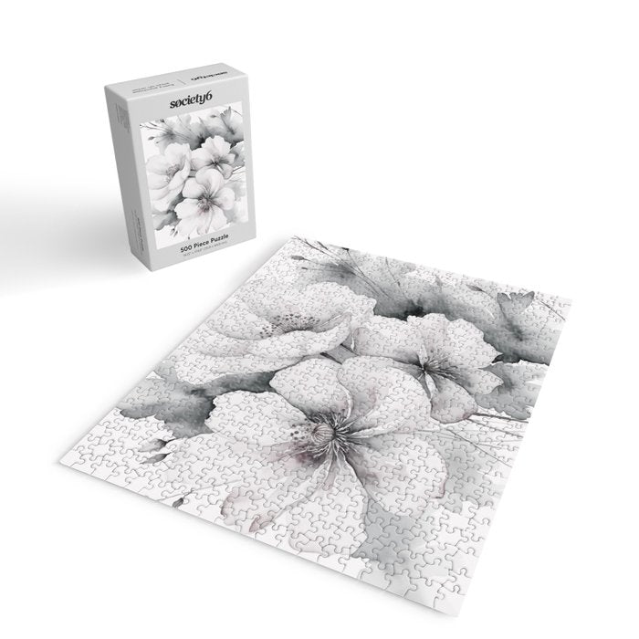 Delicate Monochrome Greyscale Flower Serenity  Jigsaw Puzzle Gallery Image 2