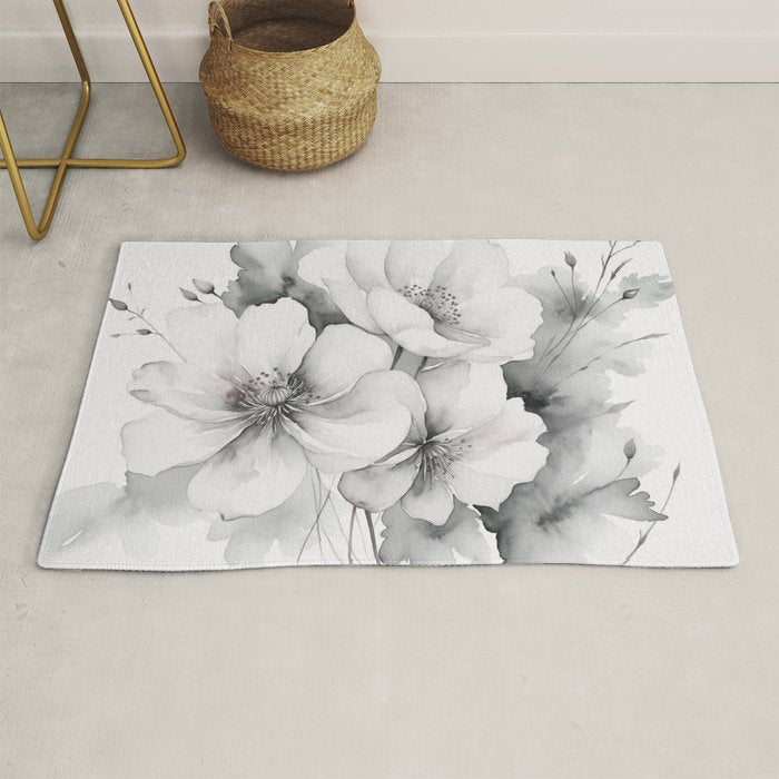Delicate Monochrome Greyscale Flower Serenity  Rug Gallery Image 1