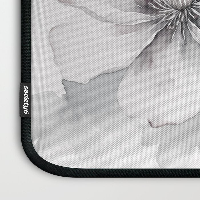 Delicate Monochrome Greyscale Flower Serenity  Laptop Sleeve Gallery Image 3