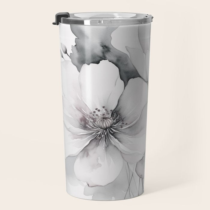 Delicate Monochrome Greyscale Flower Serenity  Travel Mug Gallery Image 3