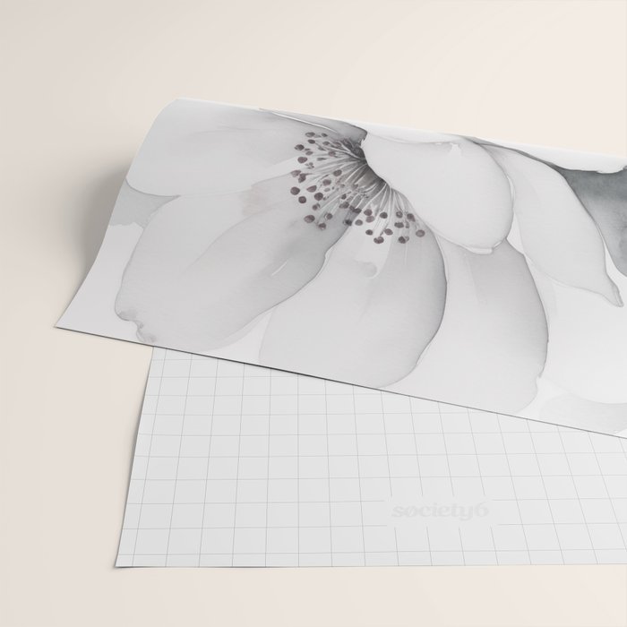 Delicate Monochrome Greyscale Flower Serenity  Wrapping Paper Gallery Image 2