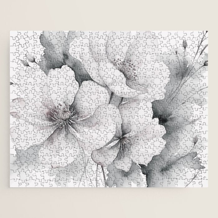 Delicate Monochrome Greyscale Flower Serenity  Jigsaw Puzzle Gallery Image 1