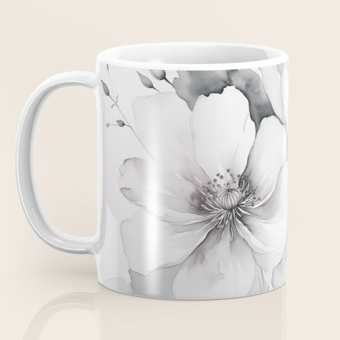 Delicate Monochrome Greyscale Flower Serenity  Coffee Mug Gallery Image 3