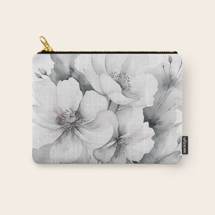 Delicate Monochrome Greyscale Flower Serenity  Carry All Pouch Gallery Image 1