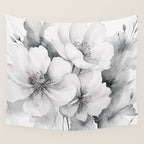 Delicate Monochrome Greyscale Flower Serenity  Wall Tapestry Gallery Image 4