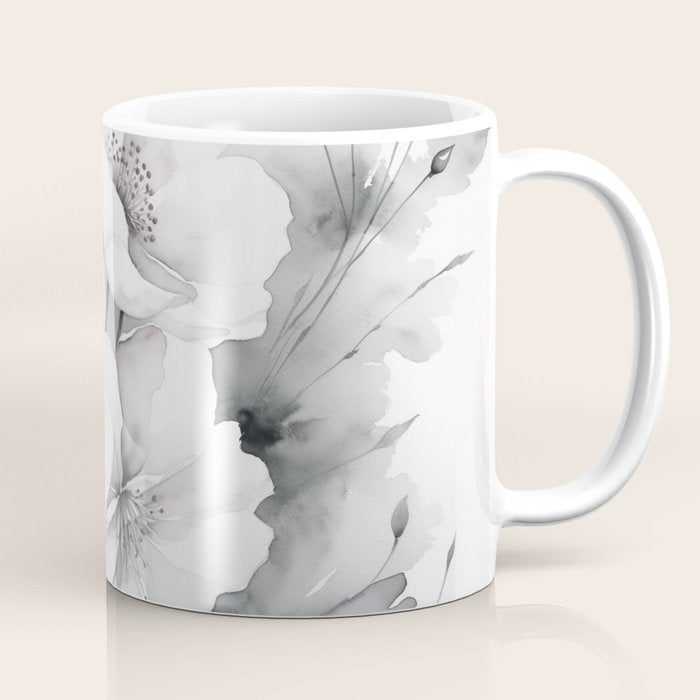 Delicate Monochrome Greyscale Flower Serenity  Coffee Mug Gallery Image 1