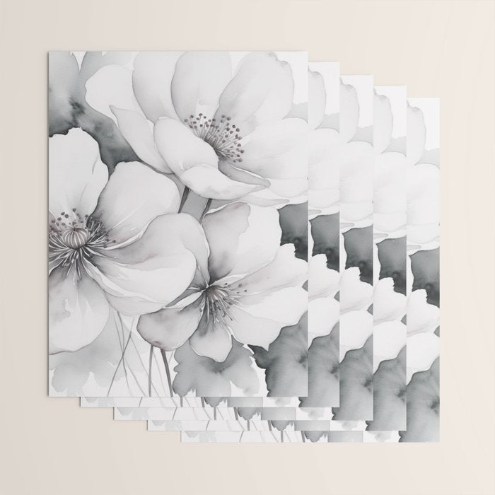 Delicate Monochrome Greyscale Flower Serenity  Wrapping Paper Gallery Image 3