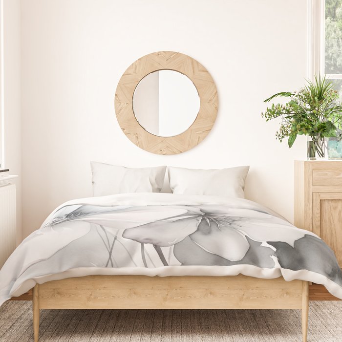 Delicate Monochrome Greyscale Flower Serenity  Duvet Cover Gallery Image 3