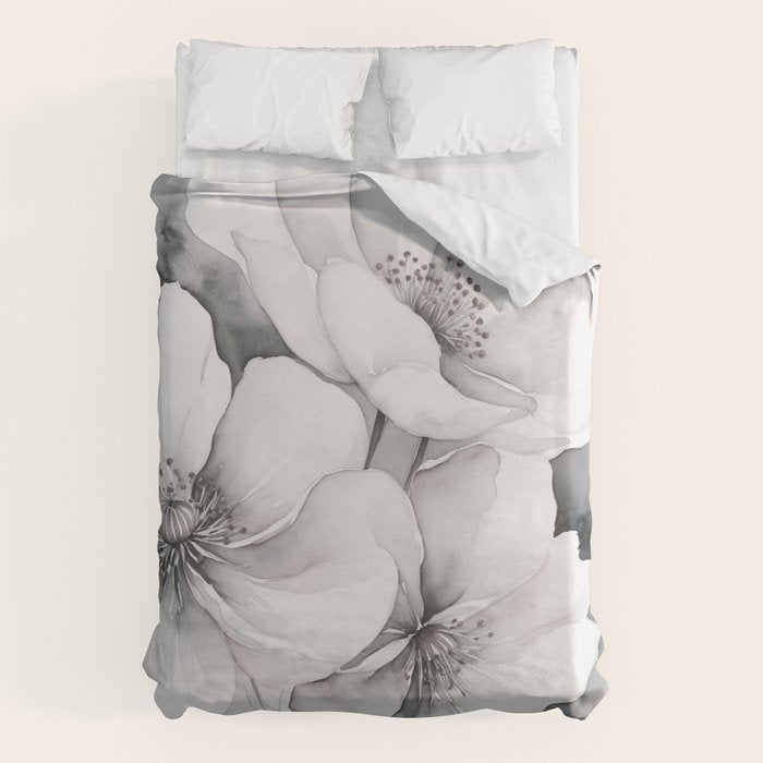 Delicate Monochrome Greyscale Flower Serenity  Duvet Cover Gallery Image 6