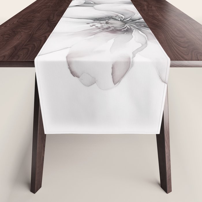 Delicate Monochrome Greyscale Flower Serenity  Table Runner Gallery Image 1