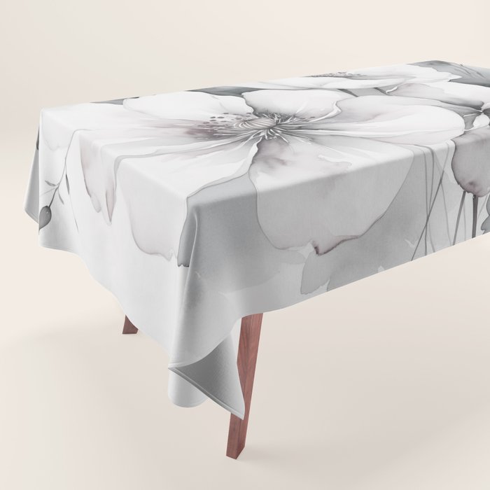 Delicate Monochrome Greyscale Flower Serenity  Tablecloth Gallery Image 1