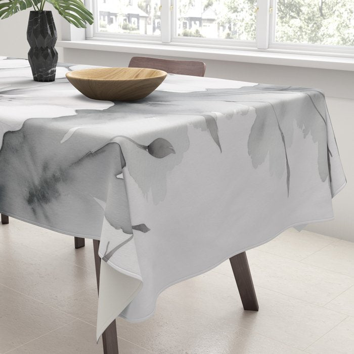 Delicate Monochrome Greyscale Flower Serenity  Tablecloth Gallery Image 3