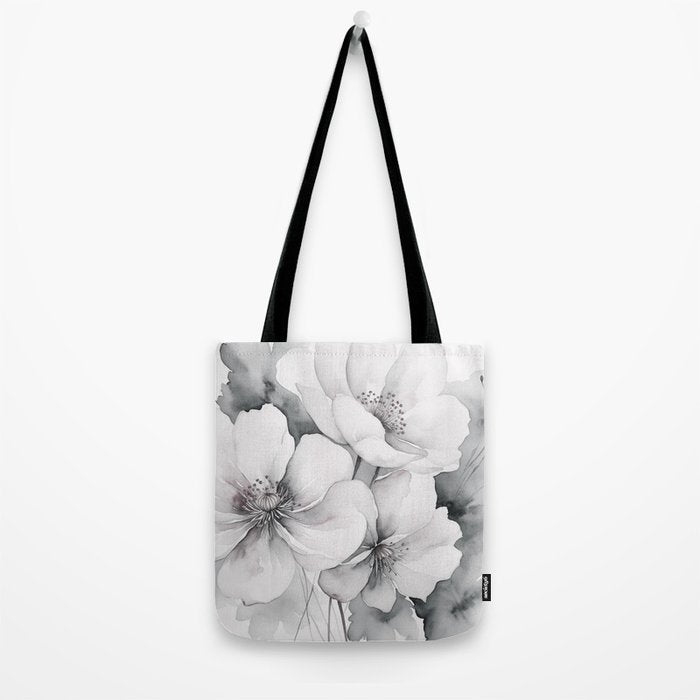 Delicate Monochrome Greyscale Flower Serenity  Tote Bag Gallery Image 2