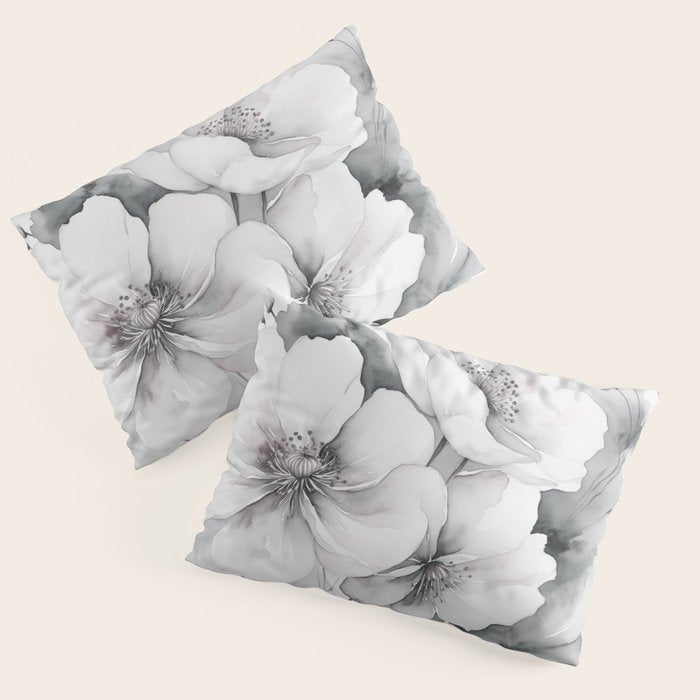 Delicate Monochrome Greyscale Flower Serenity  Pillow Sham Gallery Image 3