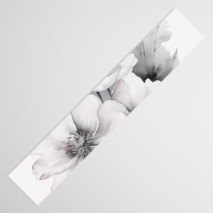 Delicate Monochrome Greyscale Flower Serenity  Table Runner Gallery Image 3