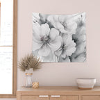 Delicate Monochrome Greyscale Flower Serenity  Wall Tapestry Gallery Image 2