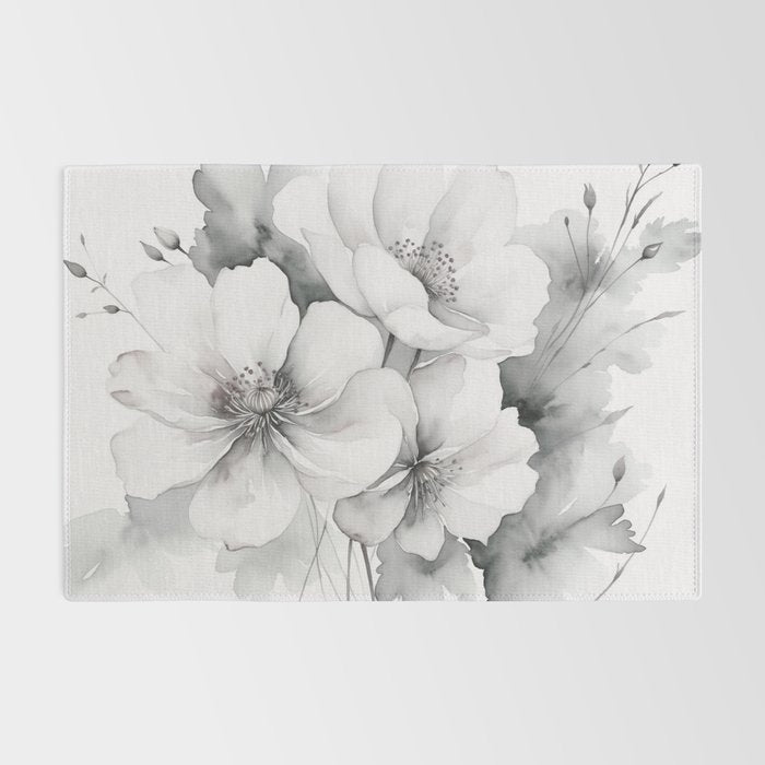 Delicate Monochrome Greyscale Flower Serenity  Rug Gallery Image 2