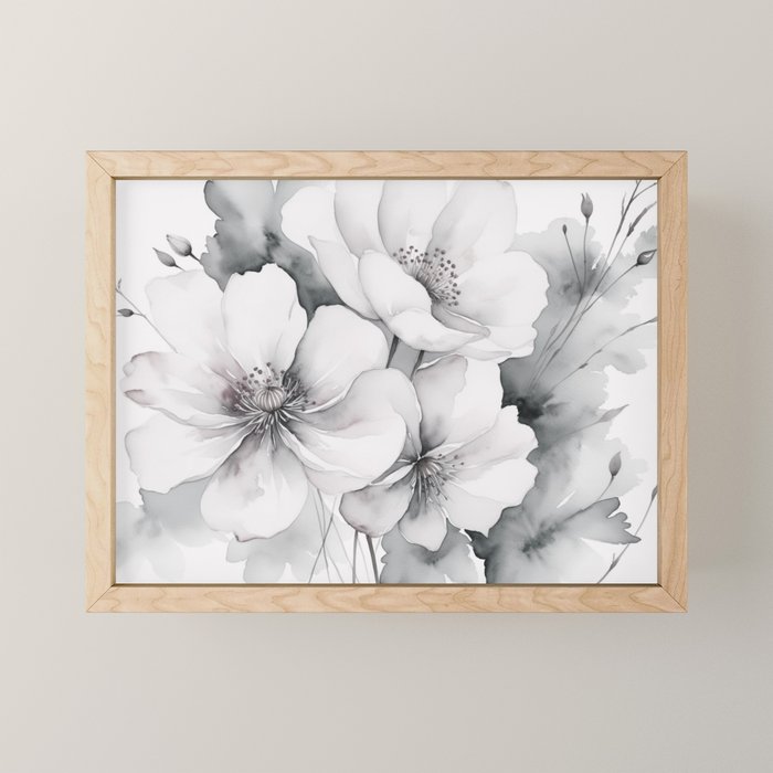Delicate Monochrome Greyscale Flower Serenity  Mini Art Print Gallery Image 1