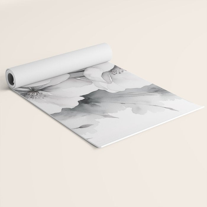 Delicate Monochrome Greyscale Flower Serenity  Yoga Mat Gallery Image 2