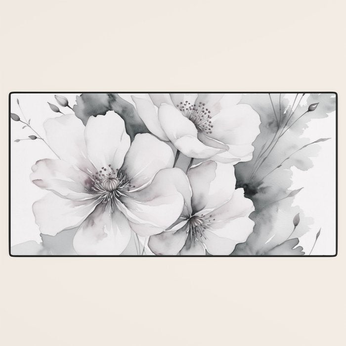 Delicate Monochrome Greyscale Flower Serenity  Desk Mat Gallery Image 3