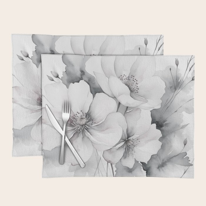 Delicate Monochrome Greyscale Flower Serenity  Placemat Gallery Image 1