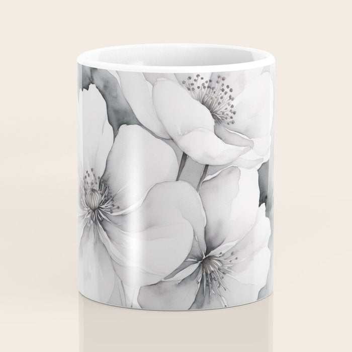 Delicate Monochrome Greyscale Flower Serenity  Coffee Mug Gallery Image 4
