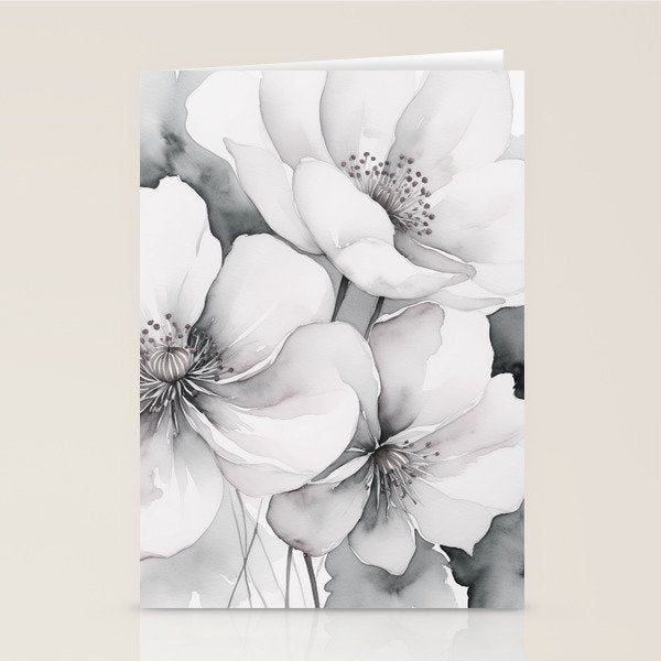 Delicate Monochrome Greyscale Flower Serenity  Stationery Card Gallery Image 2