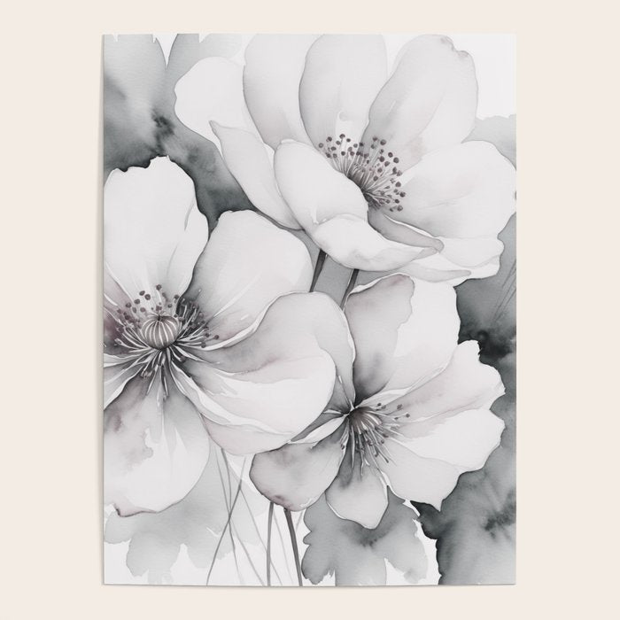 Delicate Monochrome Greyscale Flower Serenity  Poster Gallery Image 4