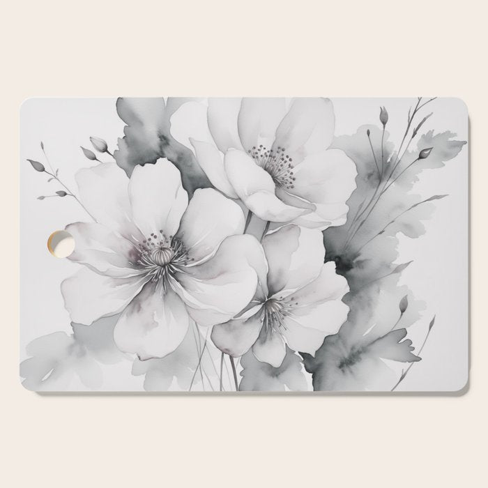 Delicate Monochrome Greyscale Flower Serenity  Cutting Board Gallery Image 1