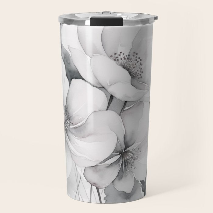 Delicate Monochrome Greyscale Flower Serenity  Travel Mug Gallery Image 1