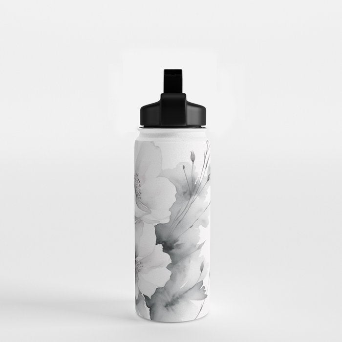 Delicate Monochrome Greyscale Flower Serenity  Water Bottle Gallery Image 2