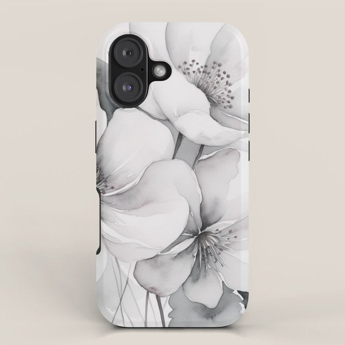 Delicate Monochrome Greyscale Flower Serenity  iPhone Case Gallery Image 1