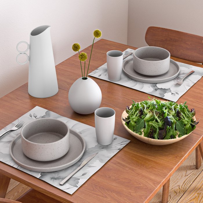 Delicate Monochrome Greyscale Flower Serenity  Placemat Gallery Image 2