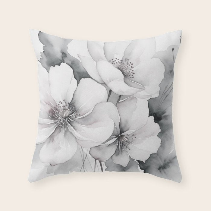 Delicate Monochrome Greyscale Flower Serenity  Throw Pillow Gallery Image 6