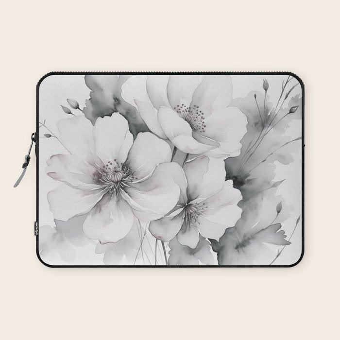 Delicate Monochrome Greyscale Flower Serenity  Laptop Sleeve Gallery Image 1