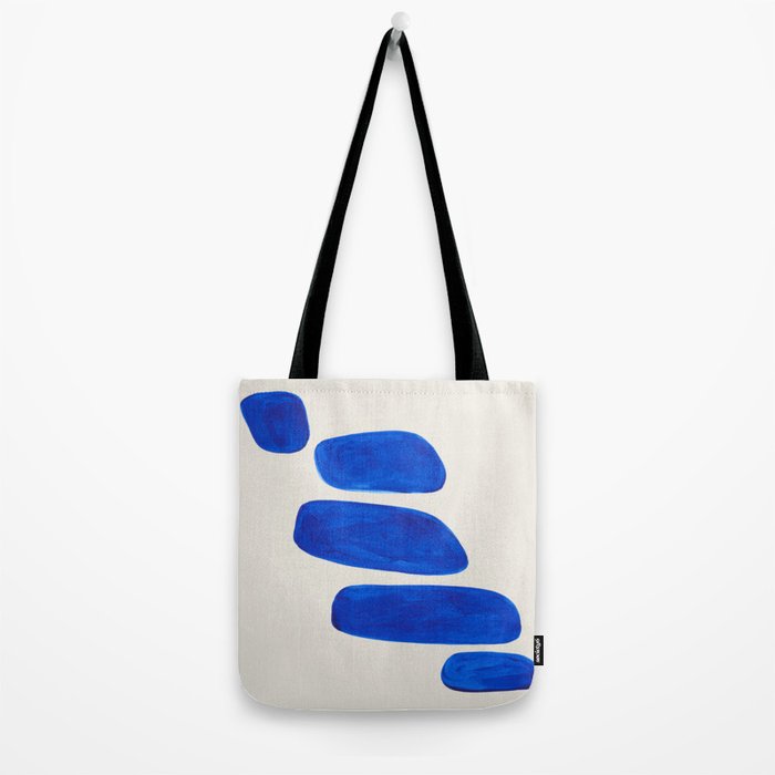 Minimalist Modern Mid Century Colorful Abstract Shapes Phthalo Blue Native Pebbles Stacked Tote Bag Gallery Image 2