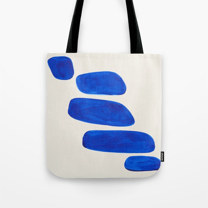 Minimalist Modern Mid Century Colorful Abstract Shapes Phthalo Blue Native Pebbles Stacked Tote Bag Gallery Image 1
