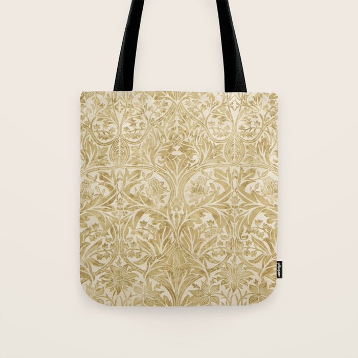 William Morris Vintage Bluebell Gold & Vellum Tote Bag Gallery Image 1