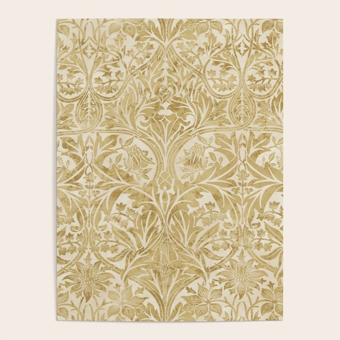 William Morris Vintage Bluebell Gold & Vellum Poster Gallery Image 4
