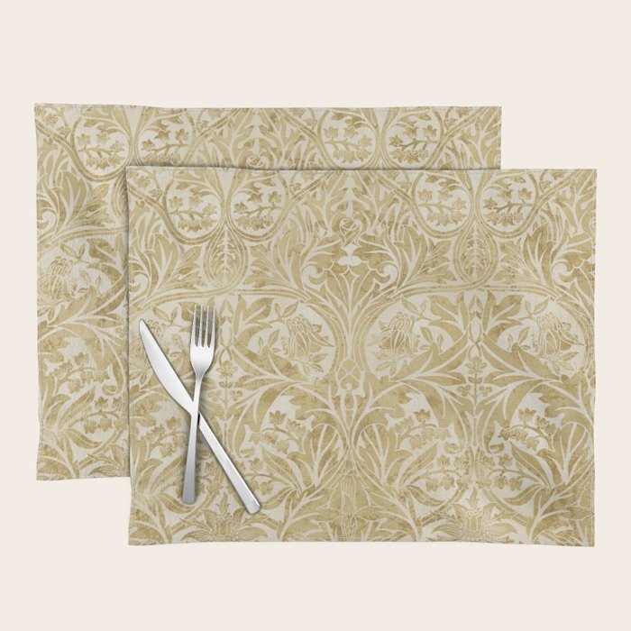 William Morris Vintage Bluebell Gold & Vellum Placemat Gallery Image 1