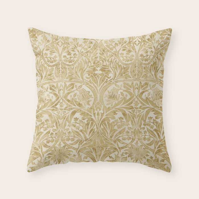 William Morris Vintage Bluebell Gold & Vellum Throw Pillow Gallery Image 1