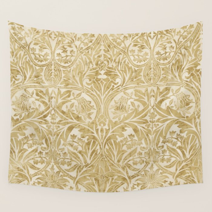 William Morris Vintage Bluebell Gold & Vellum Wall Tapestry Gallery Image 1