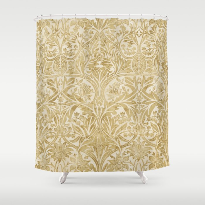 William Morris Vintage Bluebell Gold & Vellum Shower Curtain Gallery Image 1