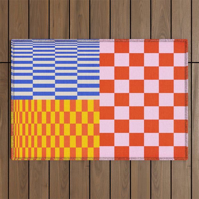 Retro Checkerboard Collage 03 Outdoor Rug Gallery Image 1