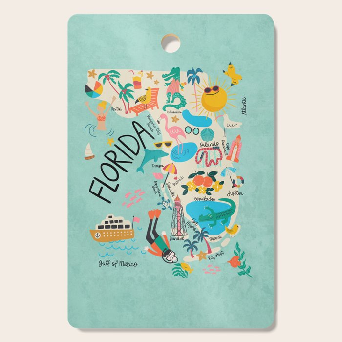 Florida State Beach Map Cutting Board Gallery Image 1