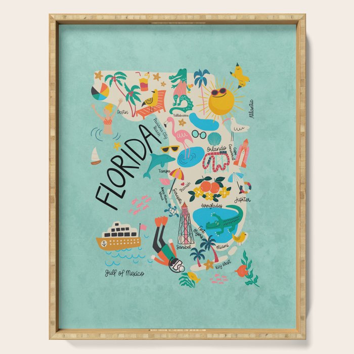 Florida State Beach Map Serving Tray Gallery Image 1