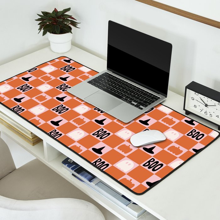 Halloween Checkered Print in Pink Desk Mat Gallery Image 2